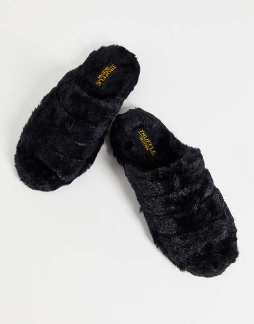 Truffle Collection faux fur thong slippers in gray - ShopStyle