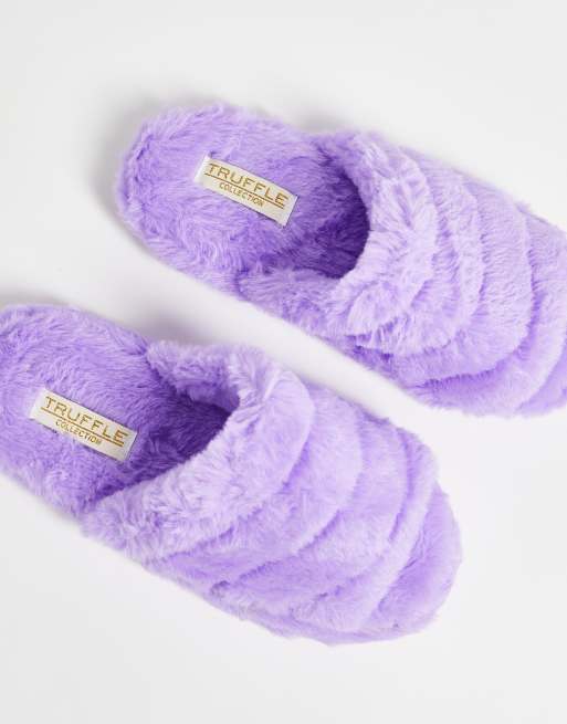 Truffle Collection fluffy open toe slippers in lilac