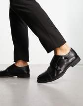 ASOS DESIGN monk shoes in black faux leather with emboss panel | ASOS