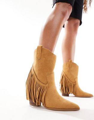 Truffle Collection fringe detail ankle boots in camel