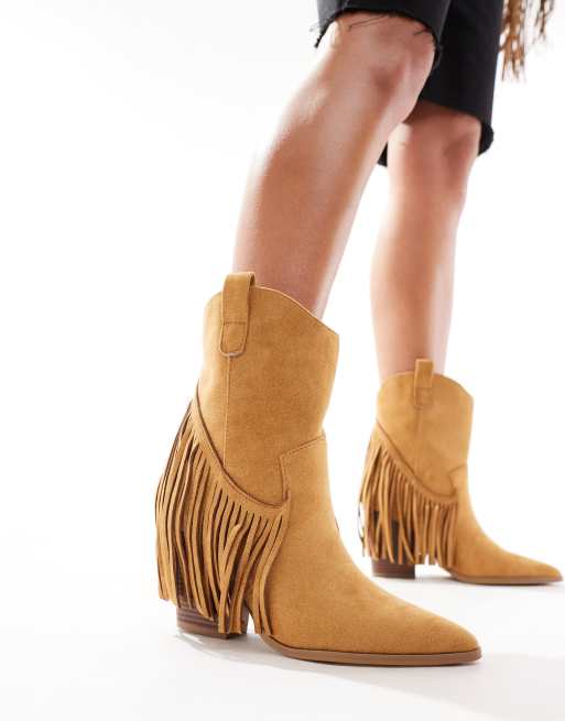 Tan fringe ankle store boots