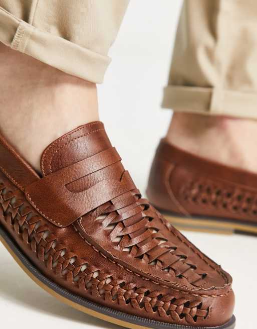 Truffle Collection – Gewebte Penny-Loafer aus braunem Kunstleder mit Stegdetail, 2 von 4