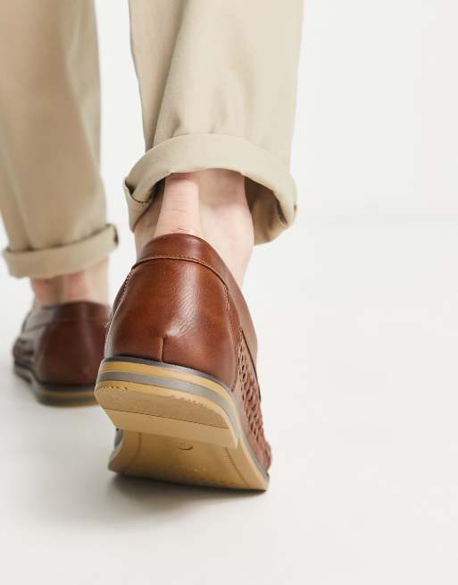 Truffle Collection – Gewebte Penny-Loafer aus braunem Kunstleder mit Stegdetail, 3 von 4