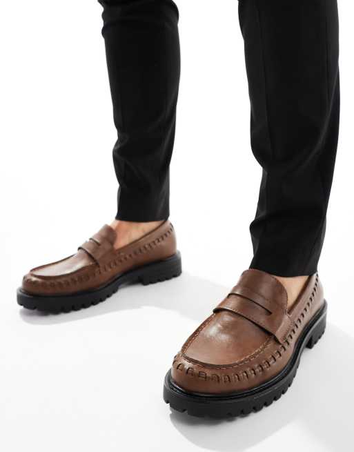 Truffle Collection - Geweven penny loafers met dikke zool in bruin