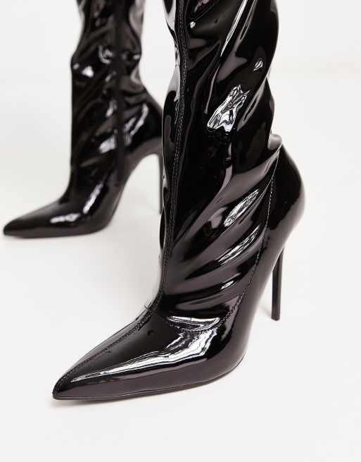 Black patent store stiletto boots