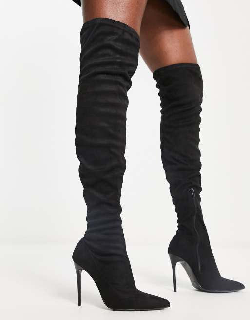 Knee high best sale black heels