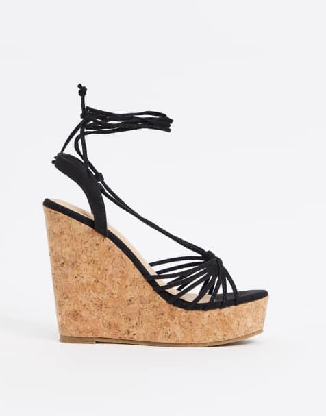 Truffle Collection – Glam – Schwarze Schuhe mit Keilabsatz und Knöchelschnürung - view 1