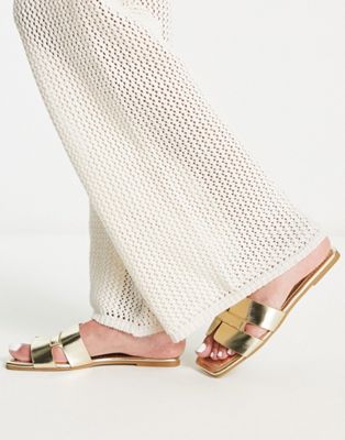 Truffle Collection glam slip on mule sliders in gold