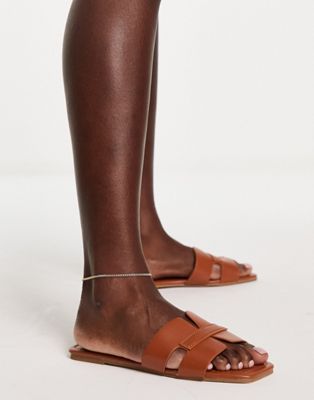 Truffle Collection glam slip on mule sliders in tan