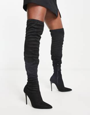Truffle Collection - Glamoureuze over-de-knie laarzen met stilettohak in zwart