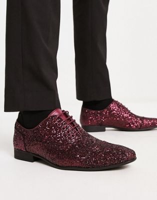 Truffle Collection glitter oxford lace up shoes in plum