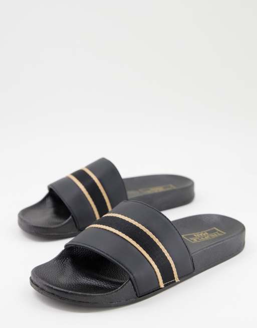 Truffle Collection gold print slides in black