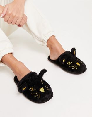 Truffle Collection halloween cat slipper in black and gold