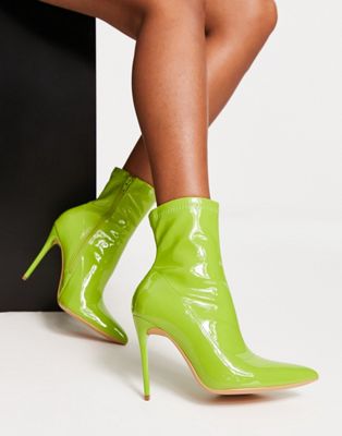 Truffle Collection Halloween Stiletto Heel Sock Boots In Green Patent