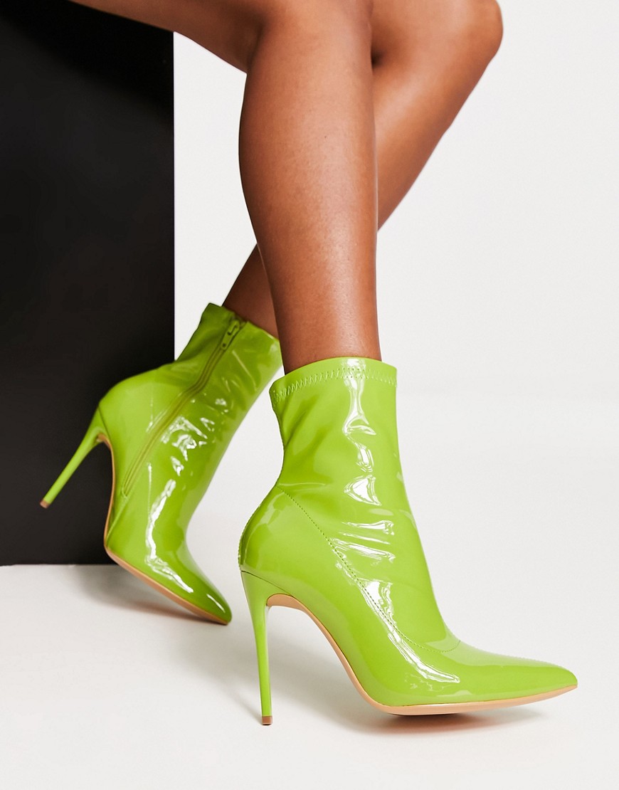 Truffle Collection halloween stiletto heel sock boots in green patent