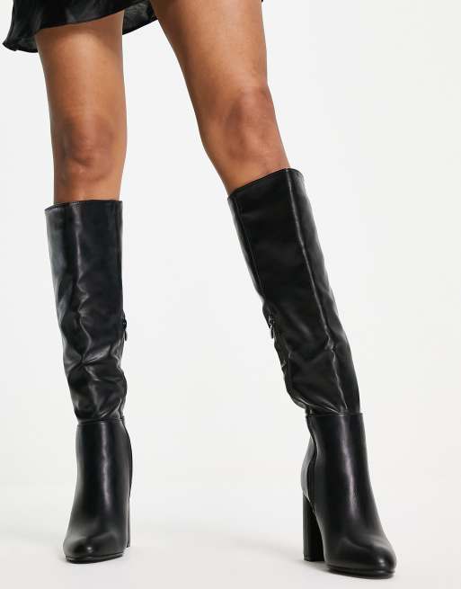 Truffle collection women sale black solid heeled boots