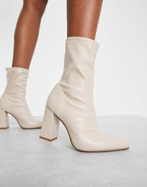 Truffle Collection heeled sock boots in cream