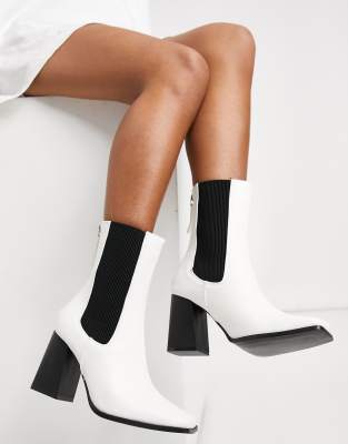 Truffle Collection Heeled Square Toe Boots In White