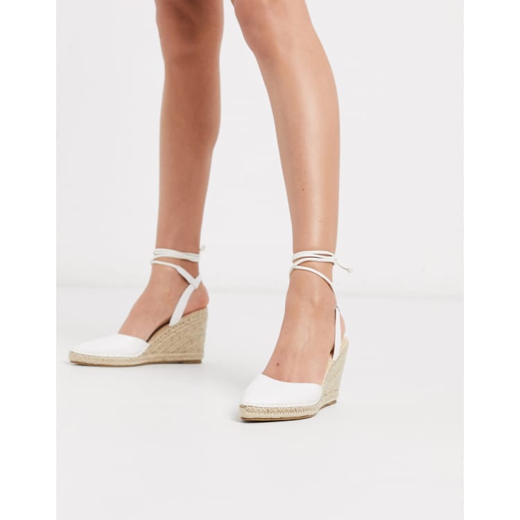 White wedges hot sale with ribbon tie