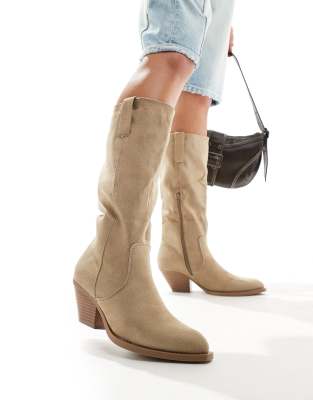 Truffle Collection Heeled Western Boots In Stone-neutral