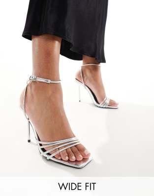 Truffle Collection High Heel Barely There Sandals In Silver