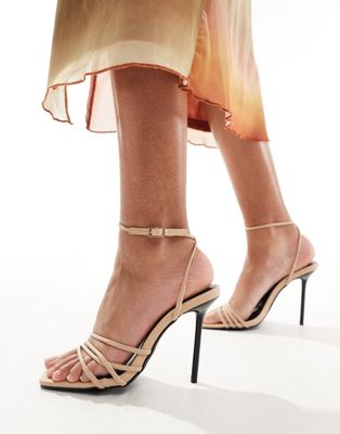 Truffle Collection High Heel Barely There Sandals In Taupe-neutral