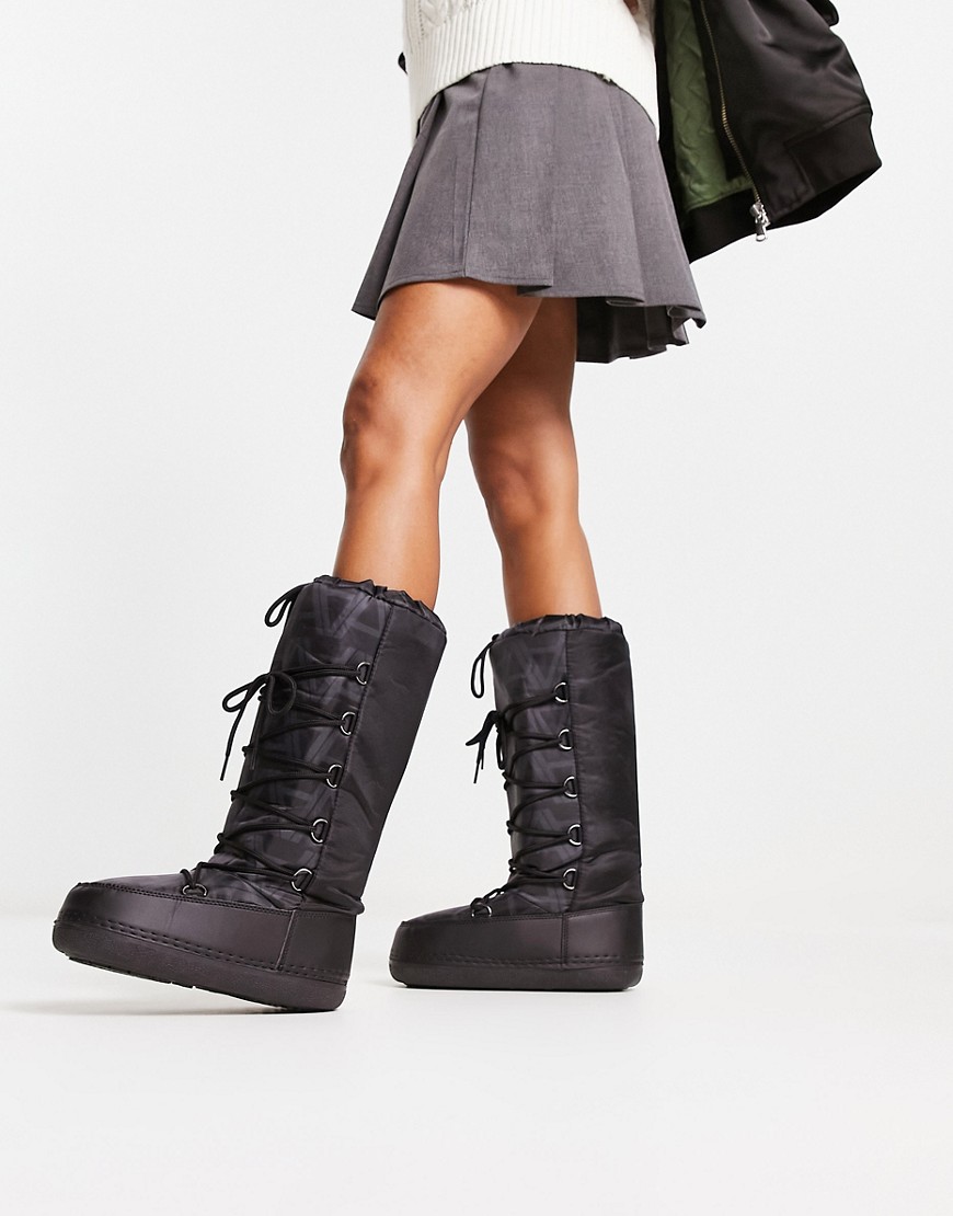 Truffle Collection high leg snow boots in black mono print-Multi