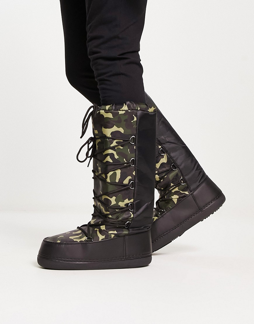 Truffle Collection high leg snow boots in camo-Multi