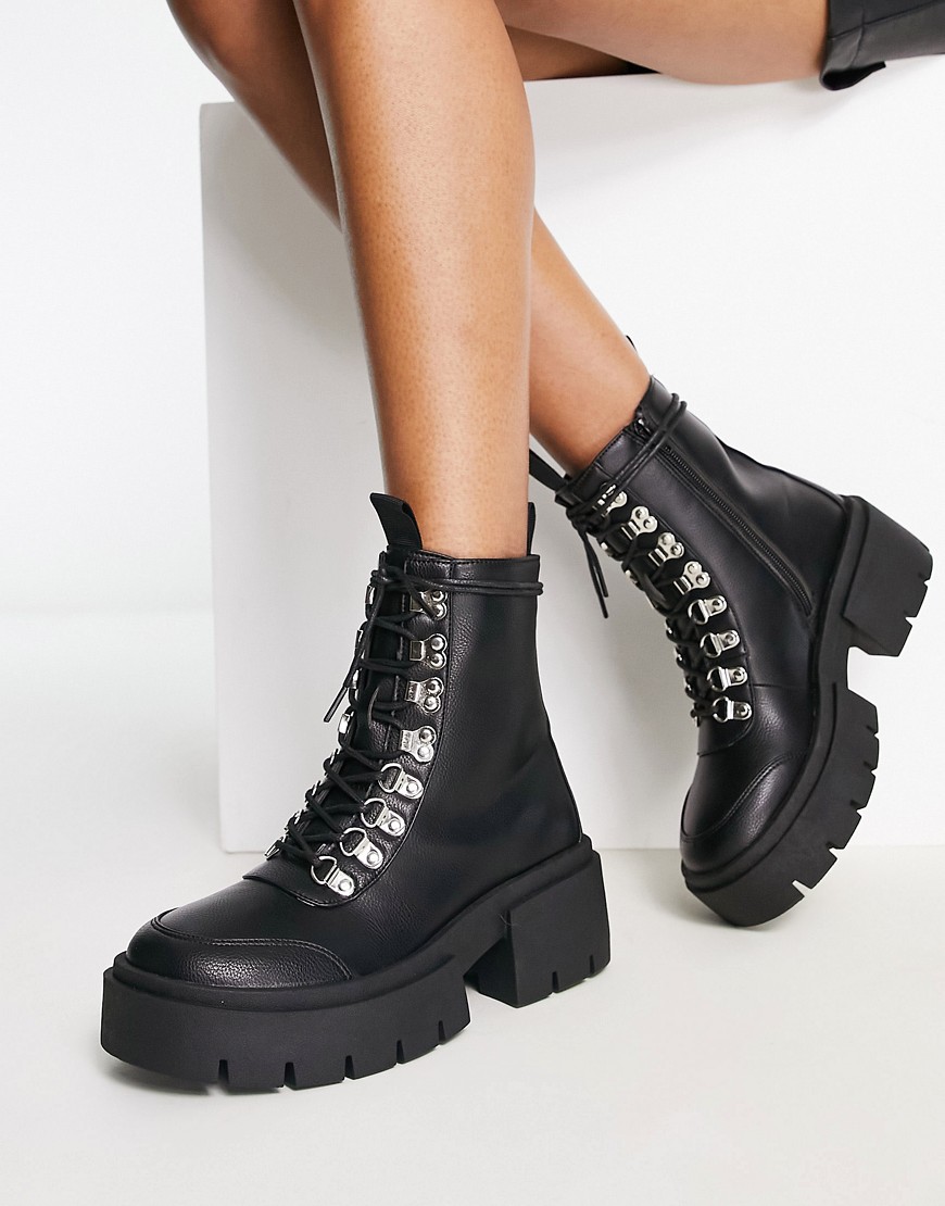 Truffle Collection hiker lace up chunky boots in black