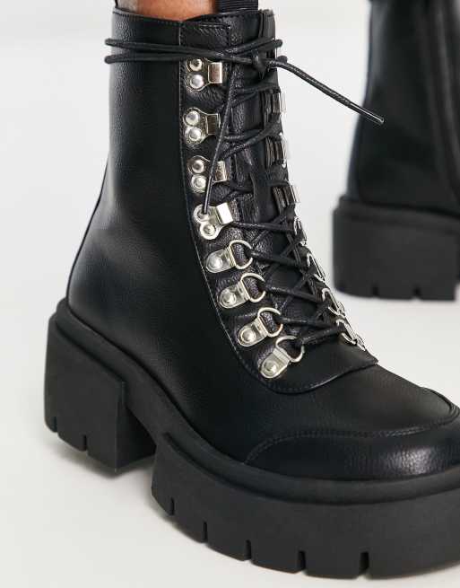 Truffle Collection hiker lace up chunky boots in black