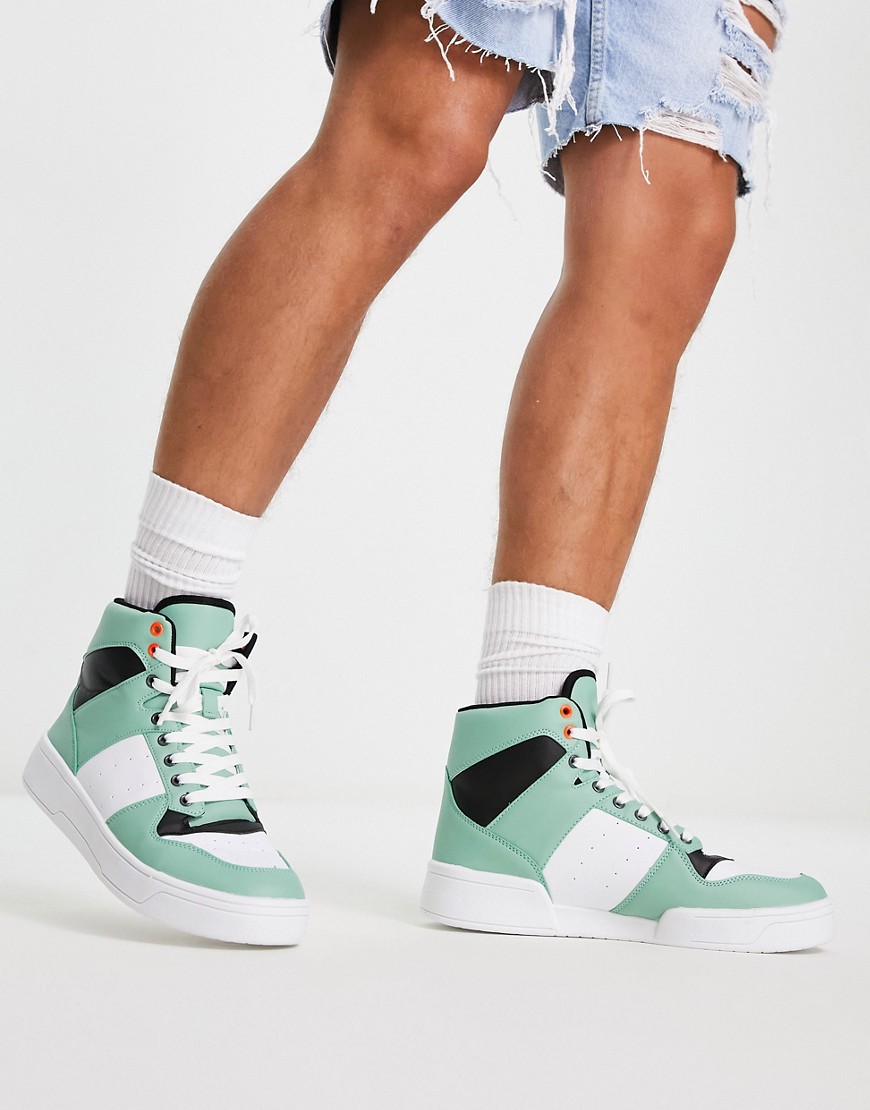 Truffle Collection hitop lace up sneakers in color mix-Green
