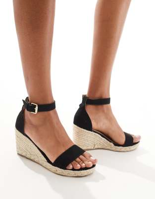 Truffle Collection Jute Wedge Heeled Espadrilles In Black