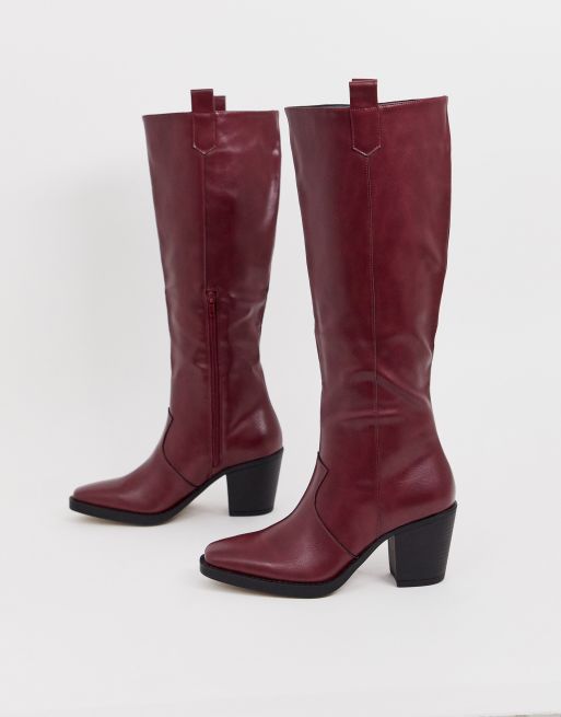 Burgundy knee high boots hot sale uk