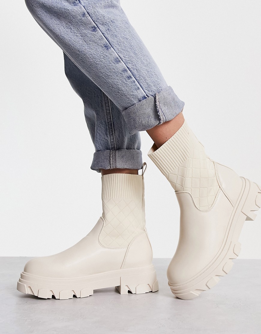 Truffle Collection knitted sock boots in cream-White