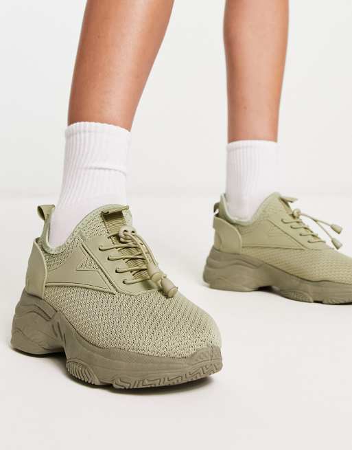 Truffle Collection knitted toggle runner sneakers Wildebuk in sage green