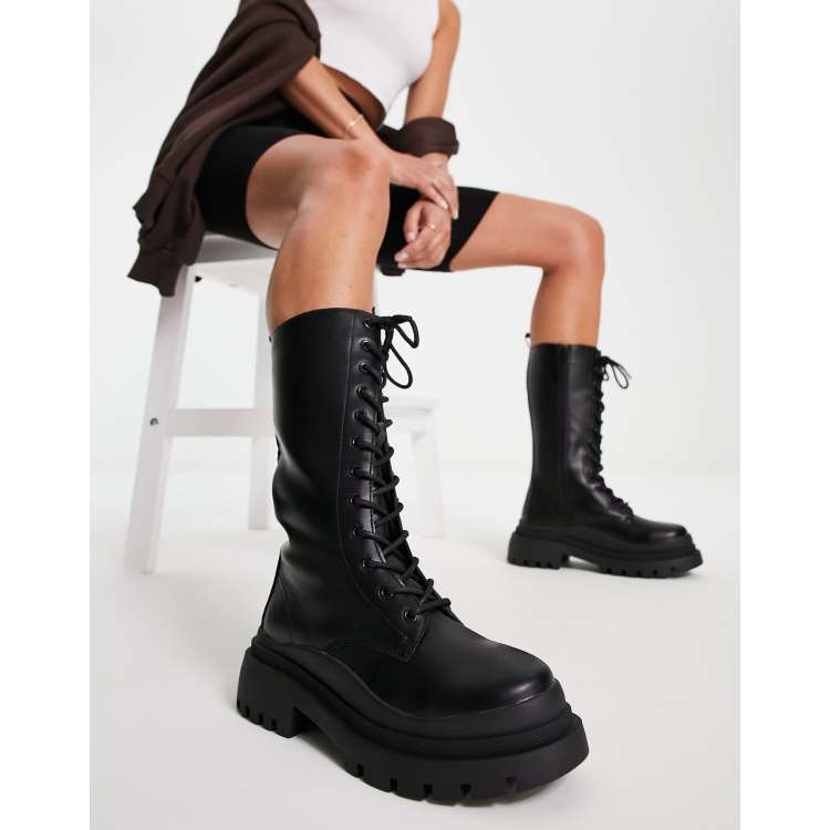 Truffle Collection lace-up chunky boots in black | ASOS