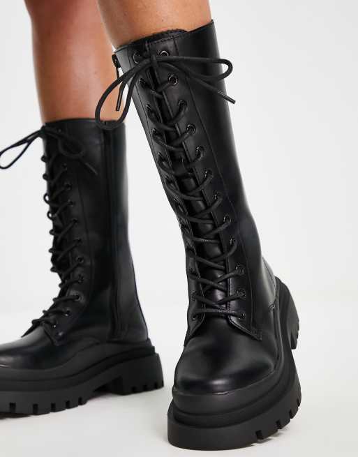 Truffle Collection lace-up chunky boots in black