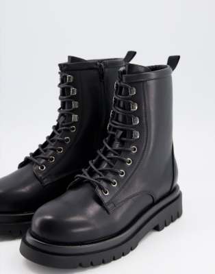black chunky military lace up boots