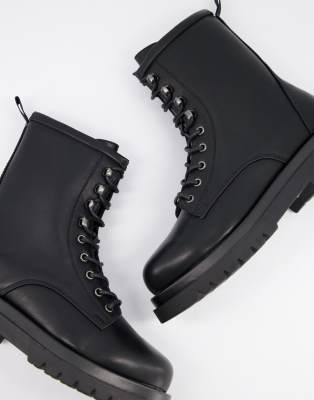 black chunky military lace up boots