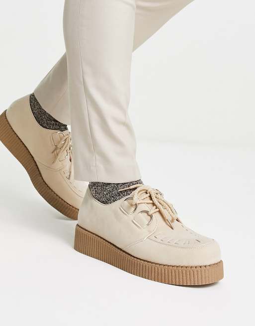 Truffle Collection lace up creeper shoes in beige micro suede ASOS
