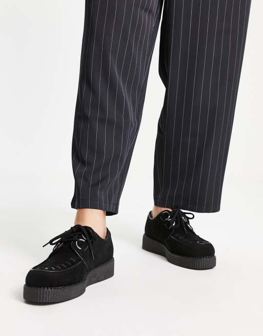 Truffle Collection lace up creeper shoes in black micro suede ASOS