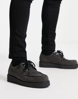 Truffle Collection lace up creeper shoes in grey micro suede