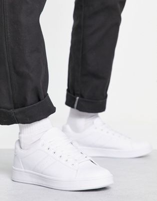 Truffle Collection lace up trainer in white with white tab