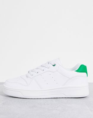 Truffle Collection lace up trainers in white/green