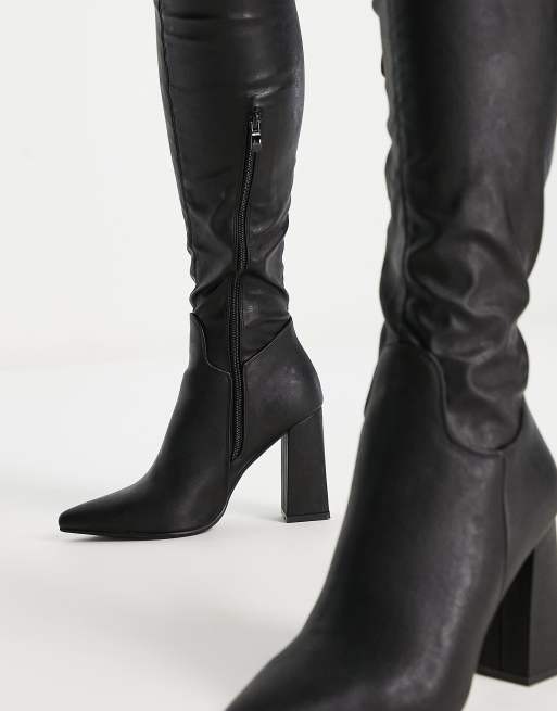 Leather look thigh high on sale boots