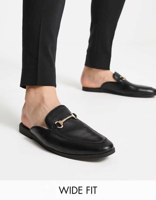 Truffle Collection – Loafer/Pantoletten aus Kunstleder und Metallakzent in Schwarz, weite Passform