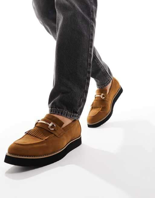 Truffle Collection - Loafers met dikke zool en trens in lichtbruin suède