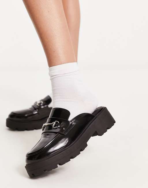 Truffle Collection - Loafers met open achterkant, dikke zool en metalen afwerking in zwart