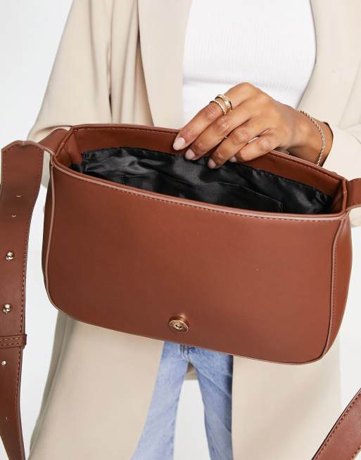 Truffle Collection – Locker geschnittene Schultertasche in Dunkelbraun mit breitem Riemen, 3 von 4