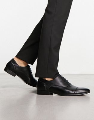 Truffle Collection material mix oxford lace up shoes in black embossed